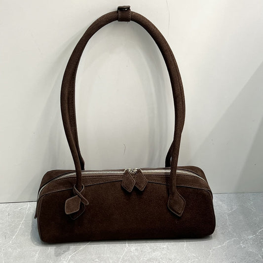 新款单肩包包秋季女2024时尚简约麂皮绒腋下包小众设计复古法棍包