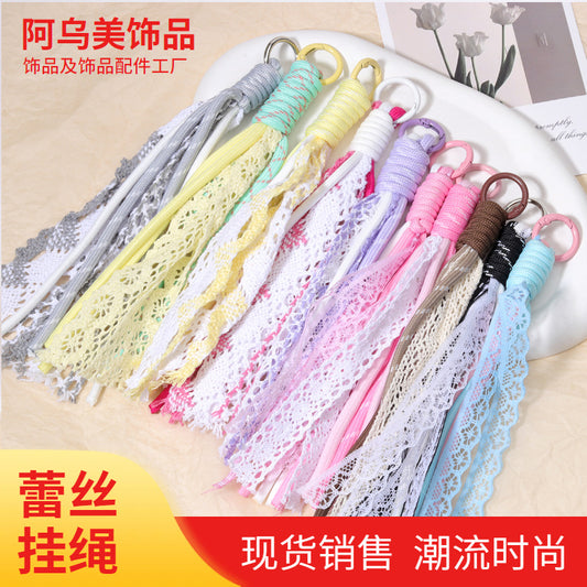 DIY欧美波西米亚风涤纶纯手工编织钥匙扣包包挂件批发跨境亚马逊