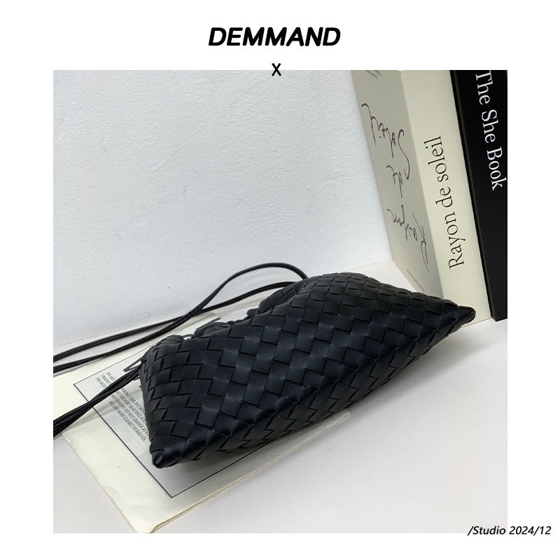 外贸包羊皮编织垃圾袋手拿包抽绳福袋包百搭大容量单肩斜挎包包女