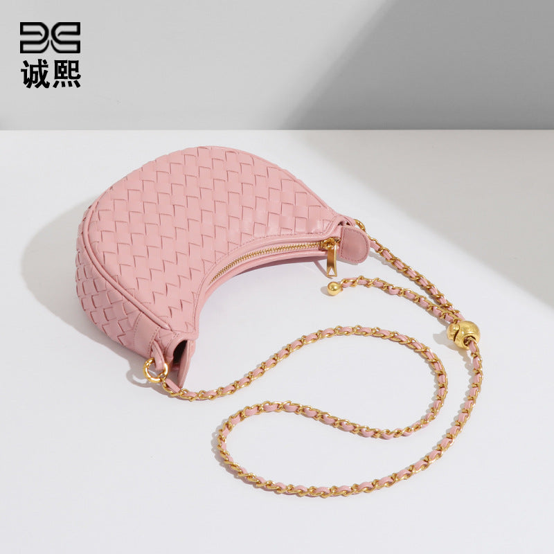 女包2025设计感月牙包新潮编织单肩包马卡龙新月包休闲斜挎月亮包