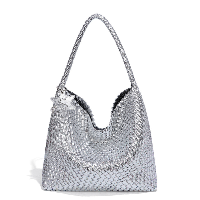 欧美新款手工编织女包大容量通勤手提单肩腋下包慵懒风休闲托特包