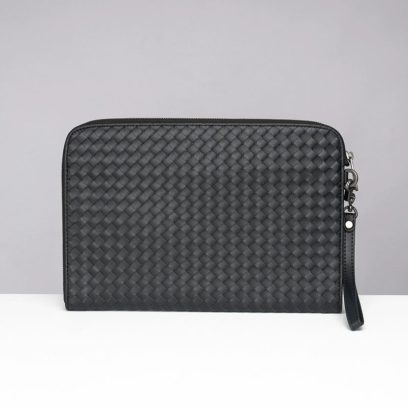 X&BV手拿包男真皮休闲大容量编织平板ipad包文件信封手包男商务潮