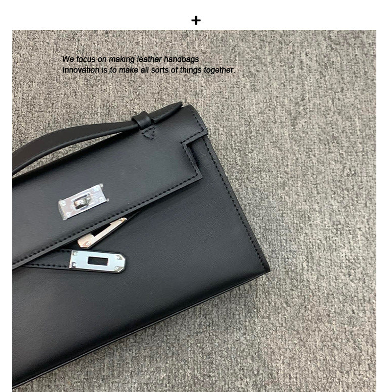 腋下凯莉包手掌纹真皮女包2024新款欧美时尚高级感单肩斜挎法棍包