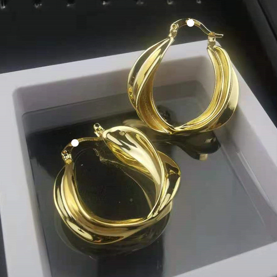 赛家新款耳圈CEL极简欧美复古金色气质个性耳饰扭曲金属大耳环女