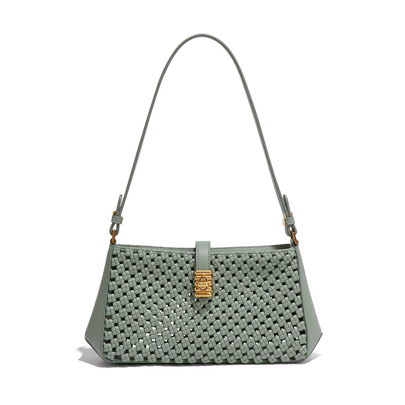 包包女高级感小众文艺简约手工编织软皮轻便锁扣腋下包单肩斜挎包