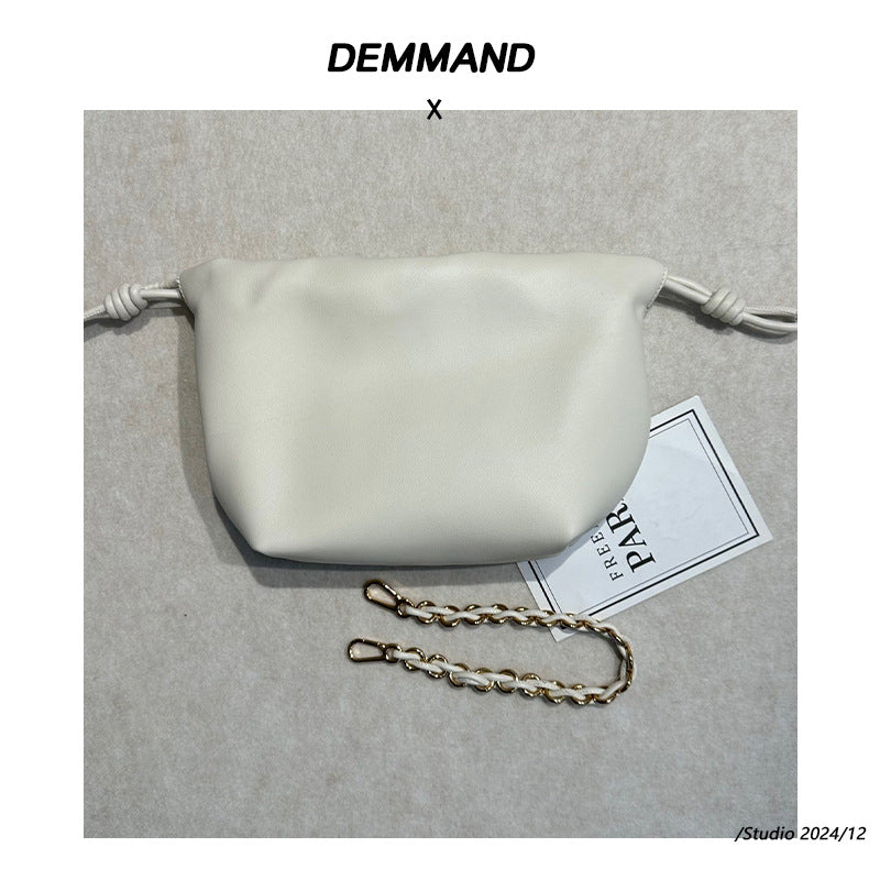 新品褶皱牛皮云朵包新中式抽绳福袋包时尚链条腋下包单肩斜挎小包