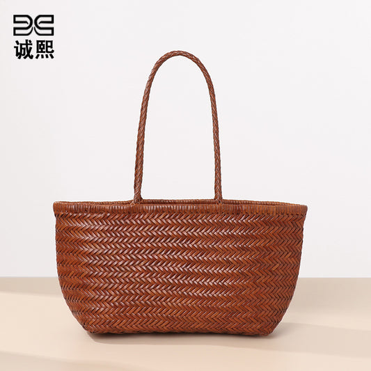编织法式牛皮菜篮子包热卖藤编手提包女大容量时尚休闲单肩腋下包