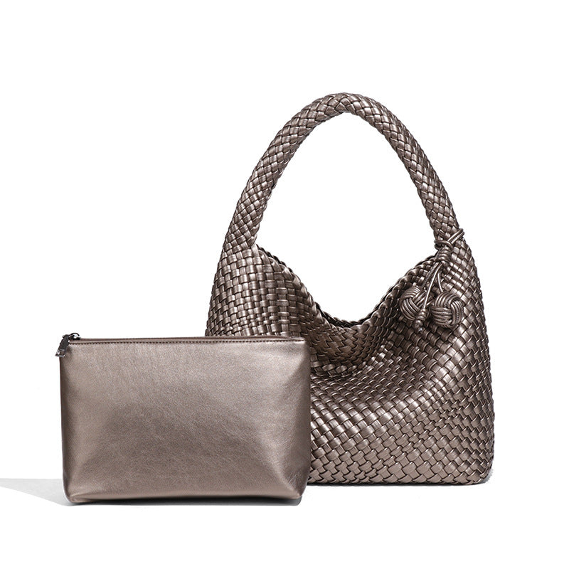 欧美新款手工编织包包个性手提子母包小众单肩腋下包休闲托特包女