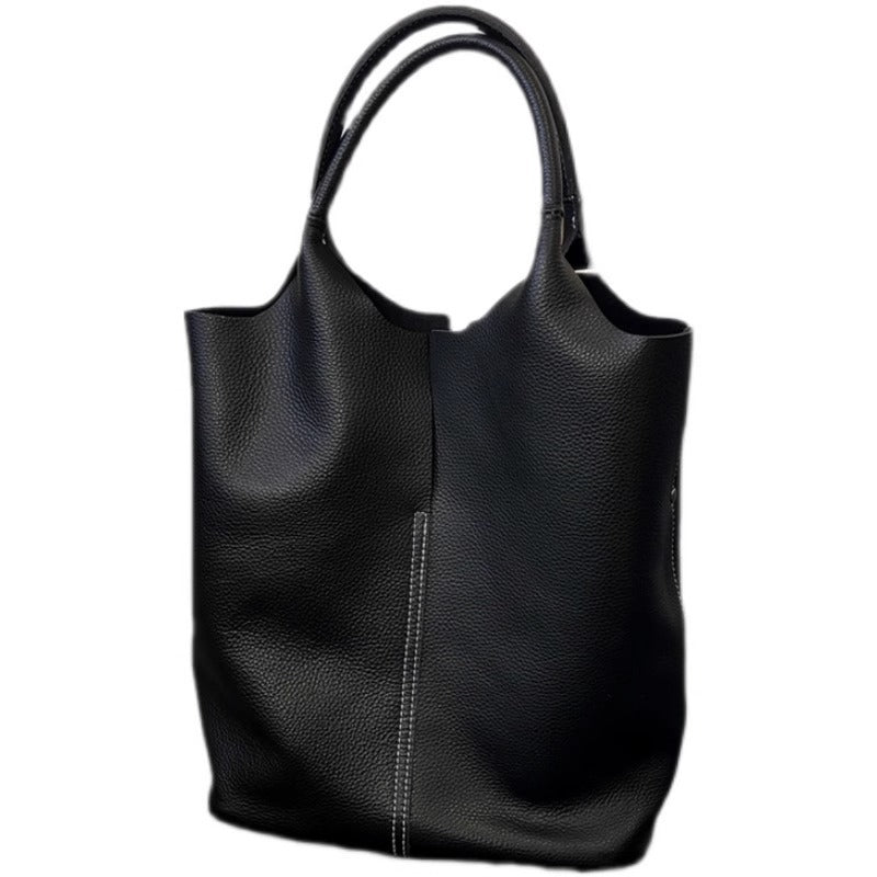 ins简约日系大容量休闲托特包头层牛皮单肩手提腋下大包一件代发