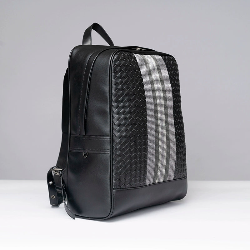 X&BV真皮男士双肩包休闲大容量时尚背包编织商务书包男包旅行潮流