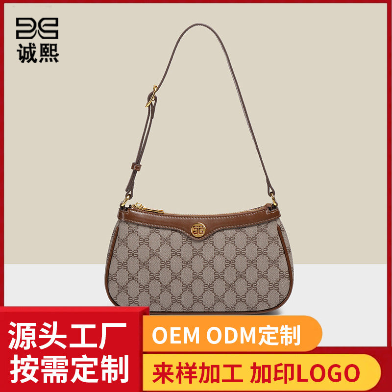 经典复古老花单肩腋下女包港风时尚百搭定制手提包通勤斜挎小方包