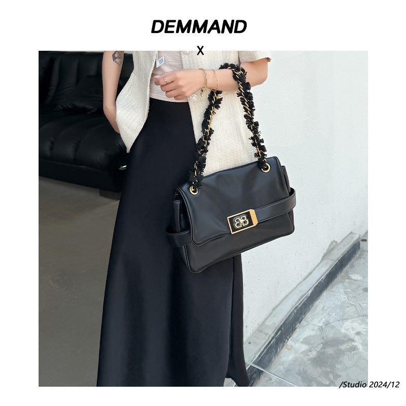 包包女2025新款上班通勤包B家魔都包黑色链条包大容量斜挎包真皮