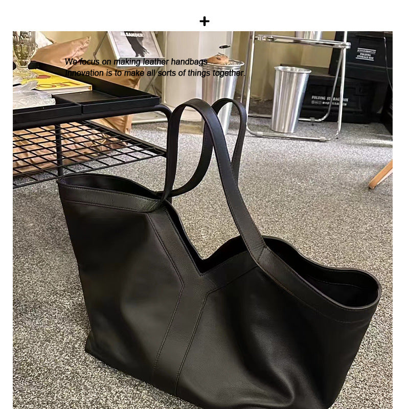 新款潮流牛皮Y字简约托特包大容量单肩腋下手提进口皮料时尚女包