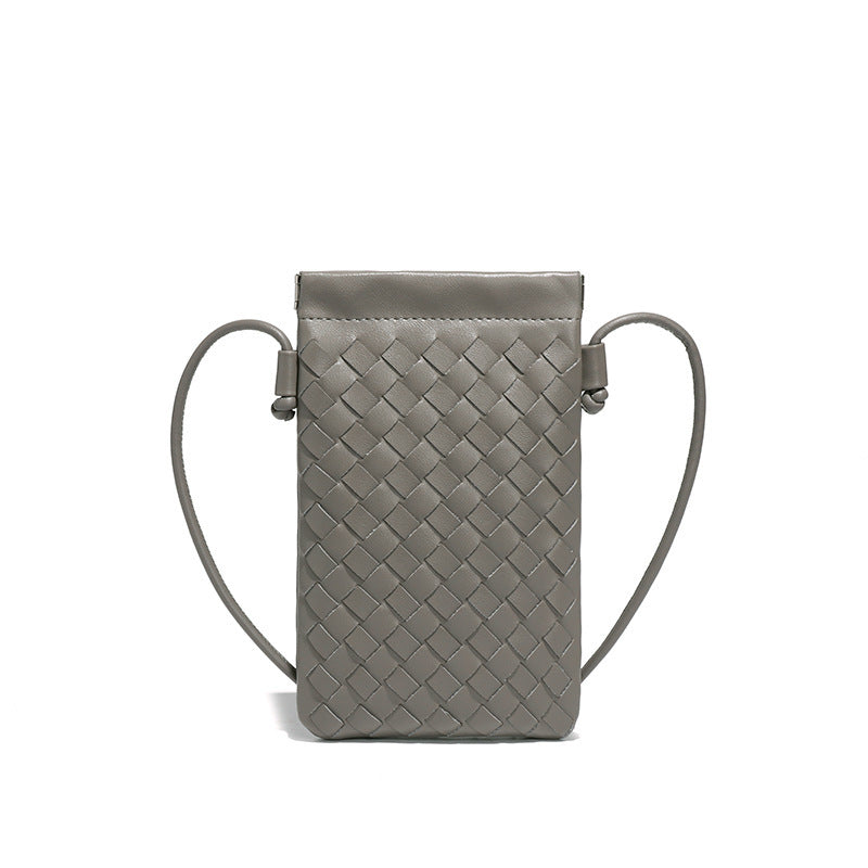 设计感竖款编织手机包定制时尚小包斜挎零钱包mini钥匙卡包单肩包