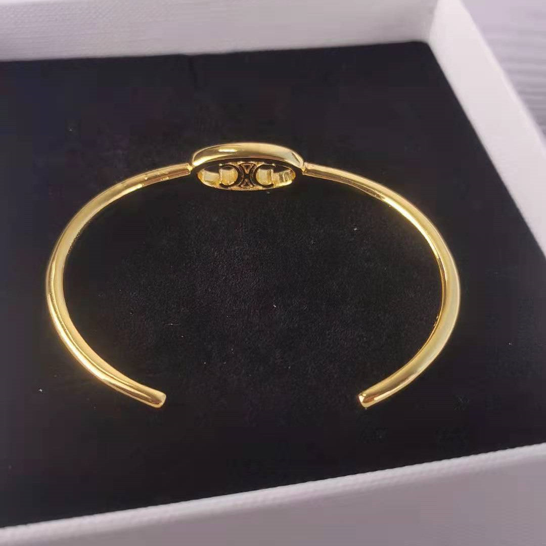 赛家2021新款凯旋门手镯雕刻镂空图案简约时髦开口可调节手环