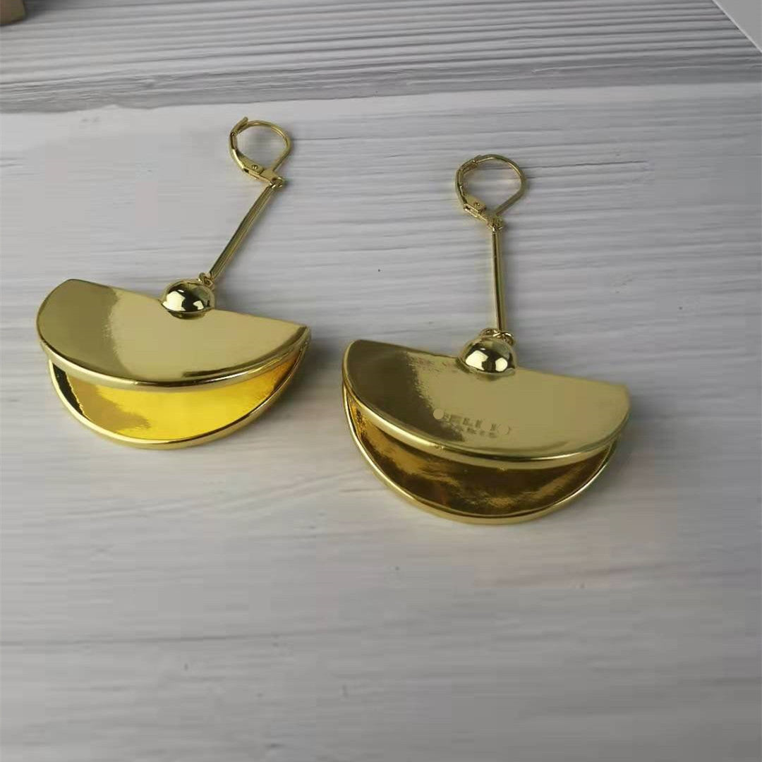 赛家新款celi折叠圆片垂吊耳环几何设计感半圈长款耳圈时髦大方