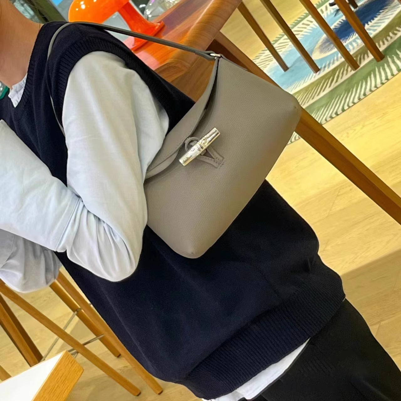 竹节腋下包竹节扣翻盖牛皮手提包时尚百搭hobo单肩包女 直播代发