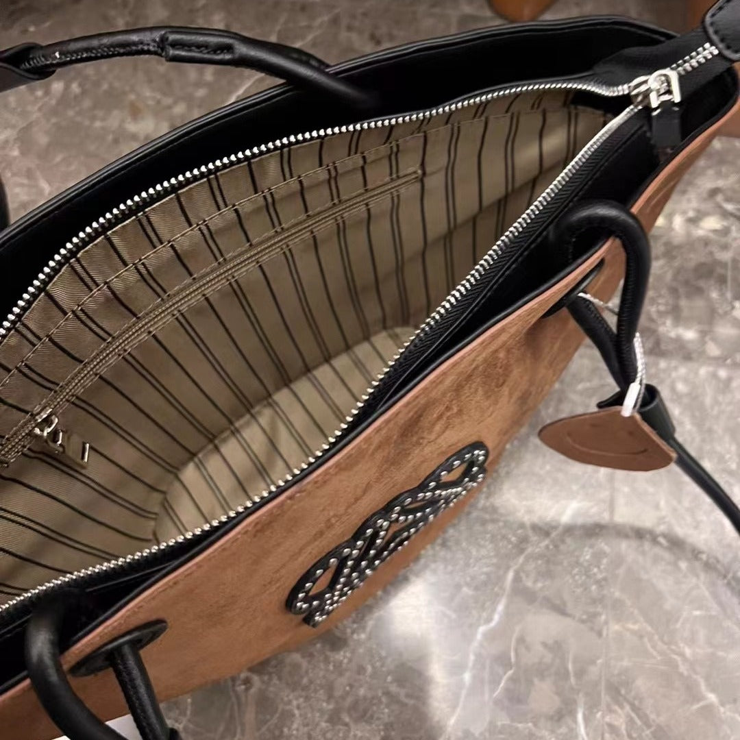 冬季新款磨砂牛皮托特包大容量单肩腋下包时尚百搭麂皮绒购物包包