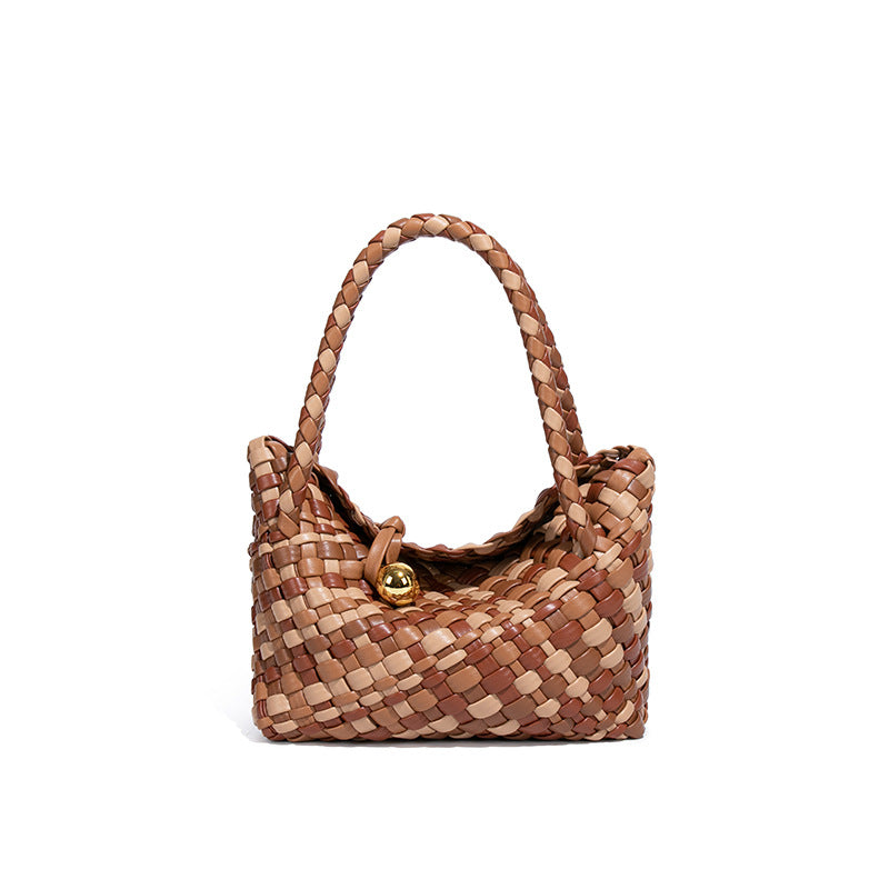 外贸新款彩色手工编织包小众菜篮手提女包休闲百搭子母单肩斜跨包