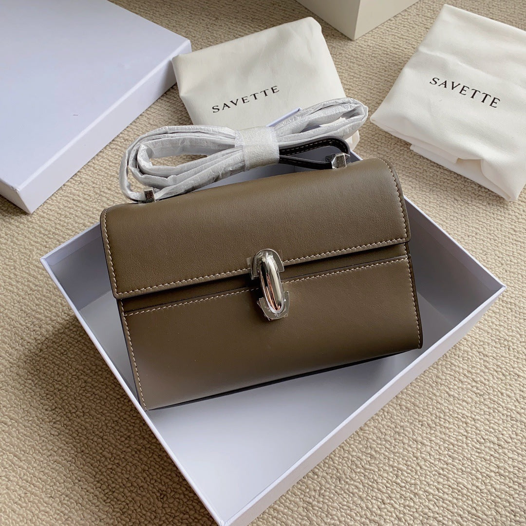 高品质savette手提包牛皮手拎小方包单肩斜挎包感手拿包一件代发