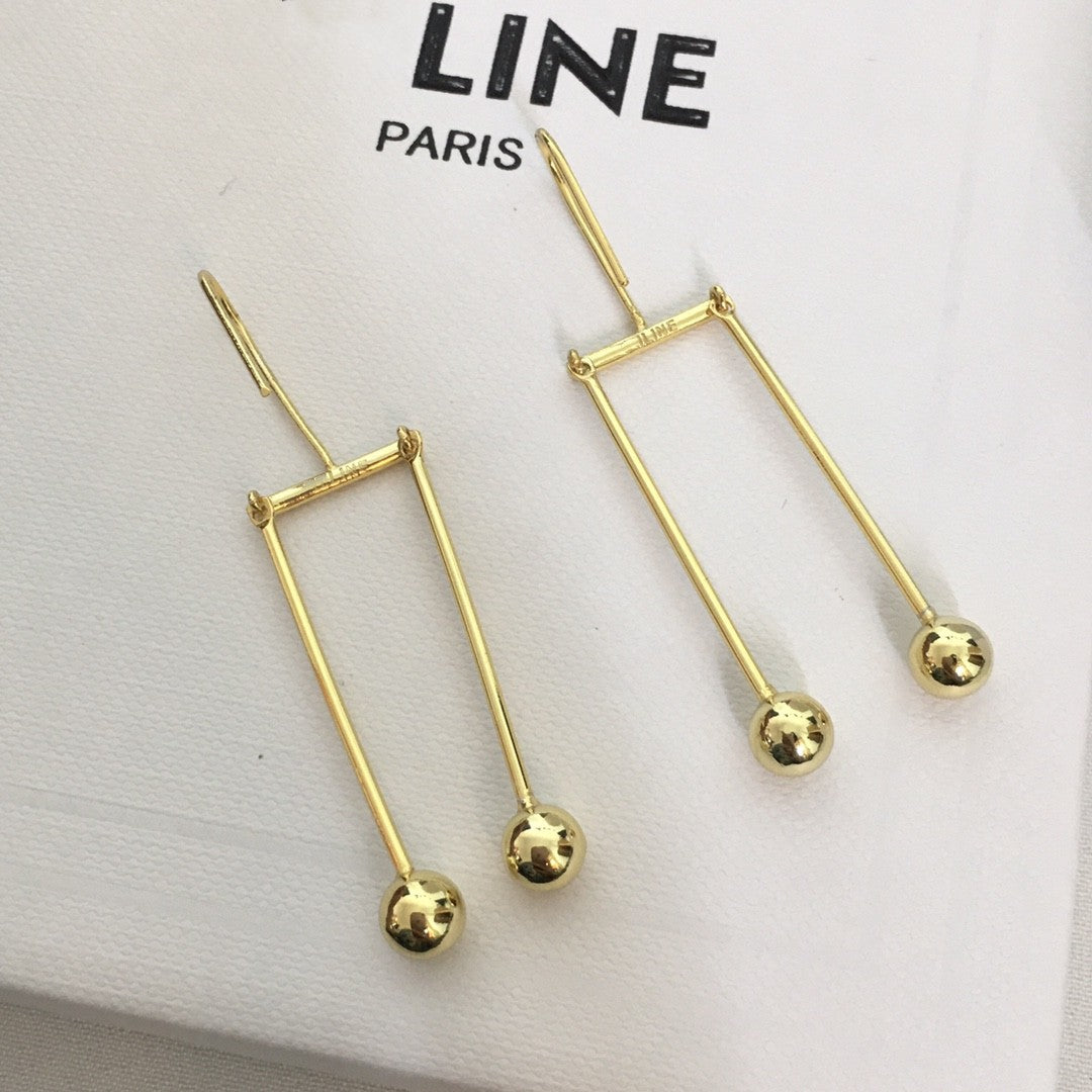 赛家21新款几何形耳环女高级感气质光面叮叮耳钩长款球形耳坠