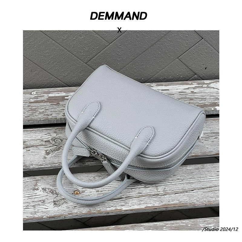 头层牛皮波士顿枕头包韩国小众真皮保龄球手提包时尚单肩斜挎包女