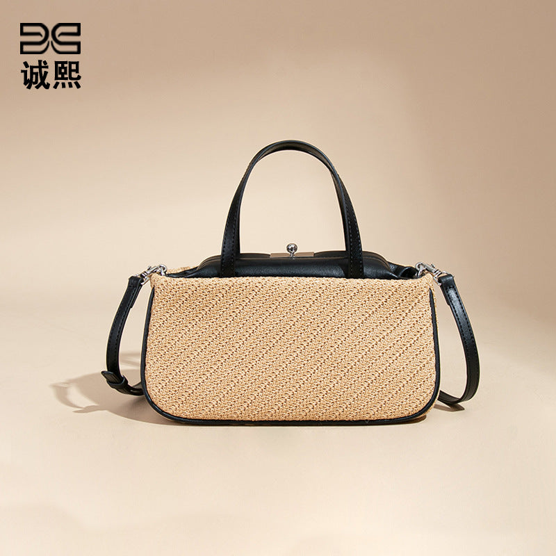 夏季时尚小众拉菲草手提女包简约百搭单肩斜跨包休闲手拎小方包包