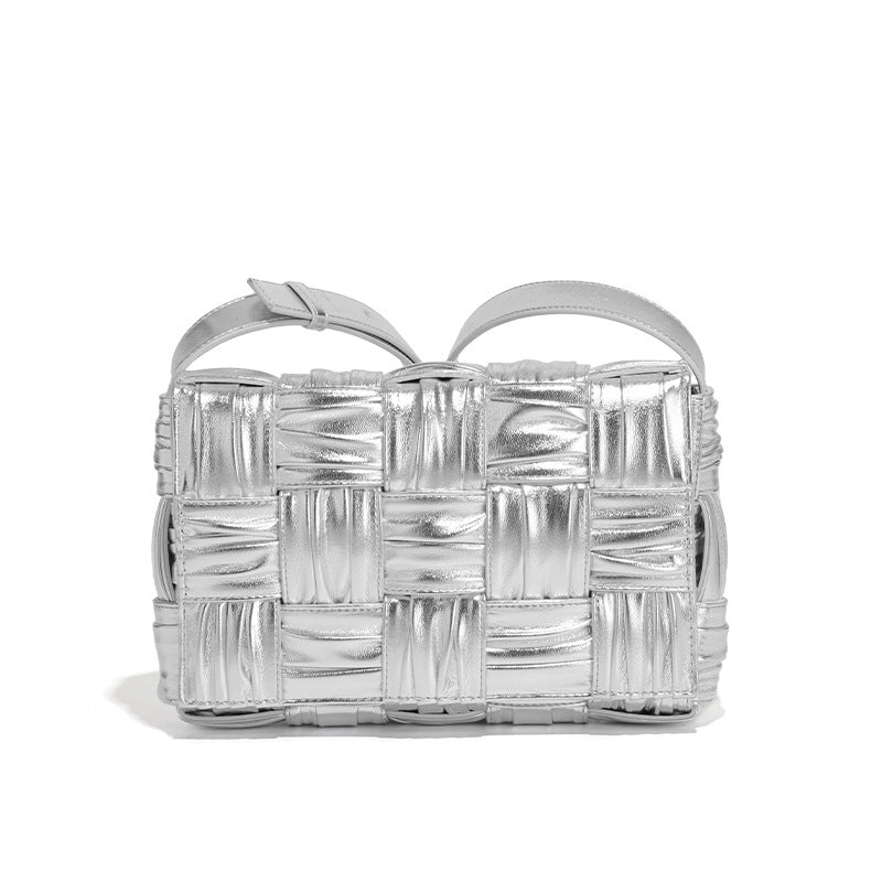 高质量工厂女包时尚百搭轻奢简约手工编织银色枕头包单肩包斜挎包