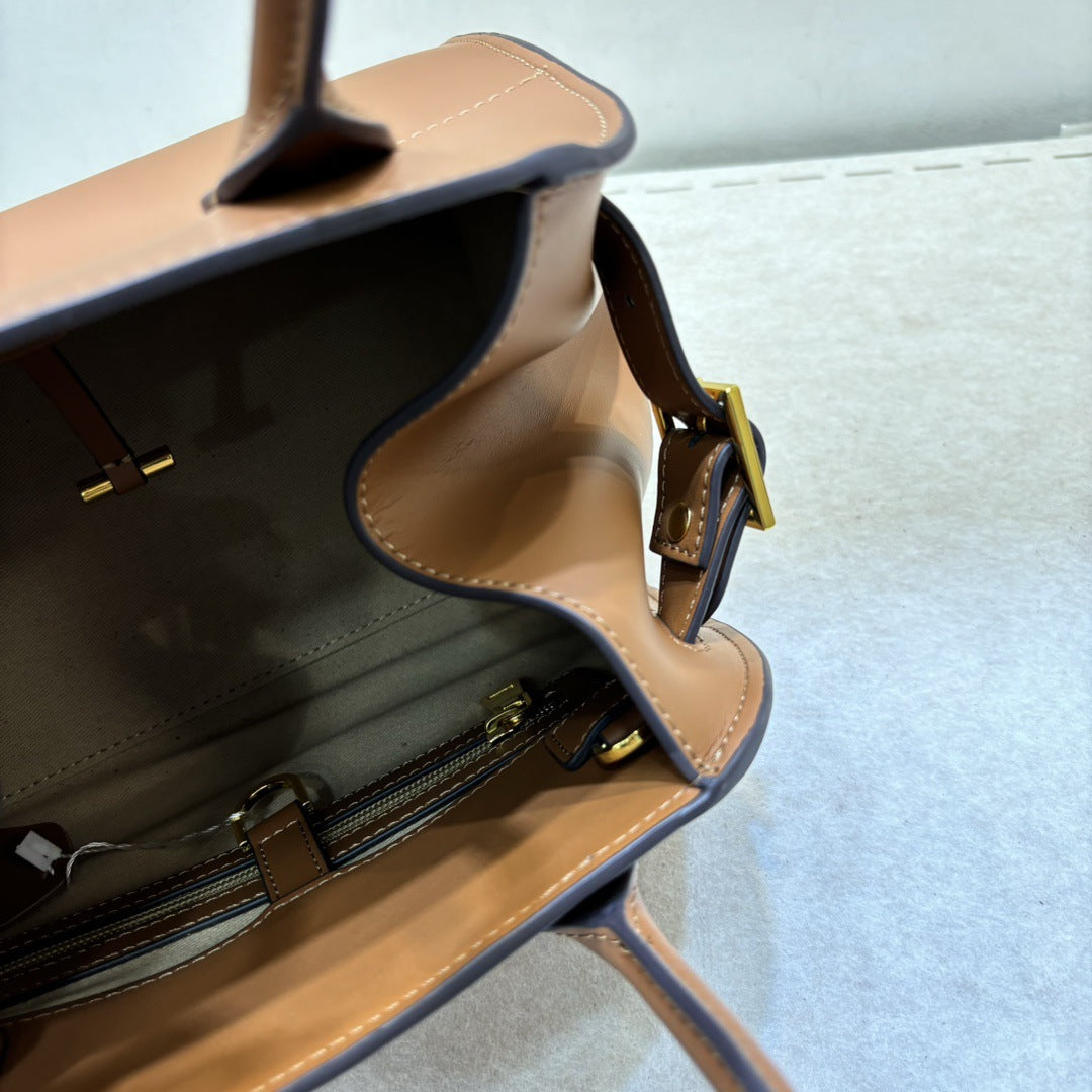 小众复古高级托特包董洁白百何同款真皮大容量通勤手提单肩托特包