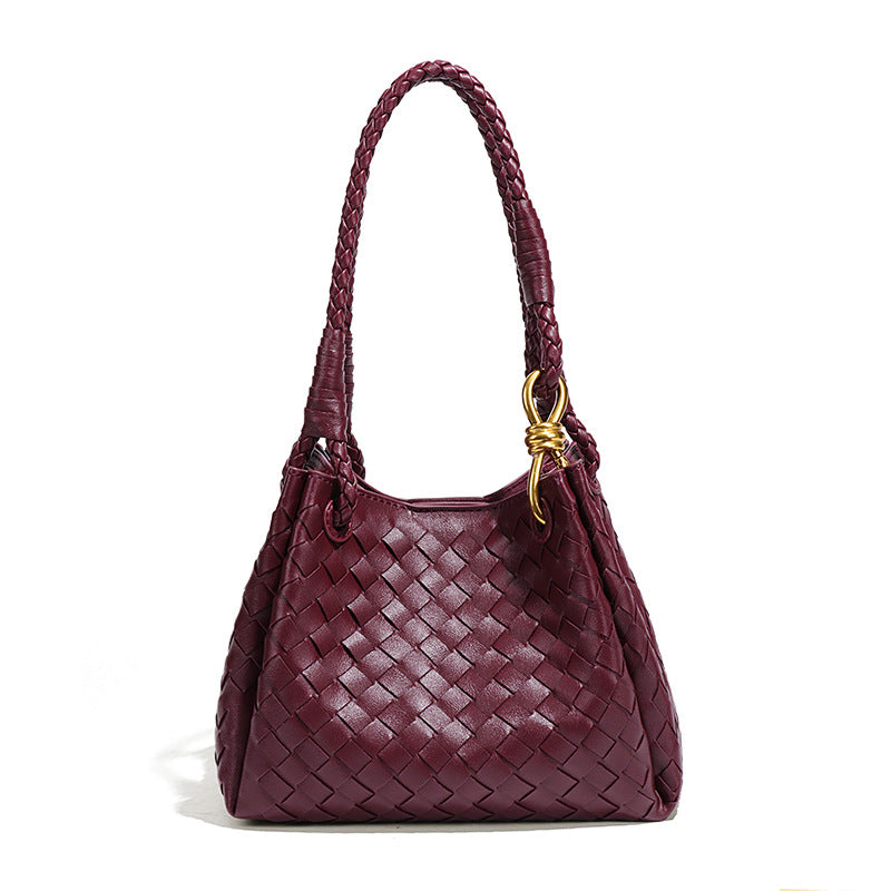 时尚简约单肩斜跨包高级感百搭手提腋下包通勤大容量手工编织包包