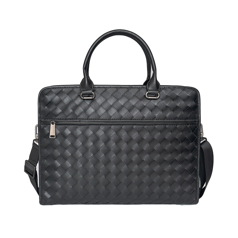 X&BV公文包男真皮横款大容量编织商务单肩斜挎包男休闲男士手提包