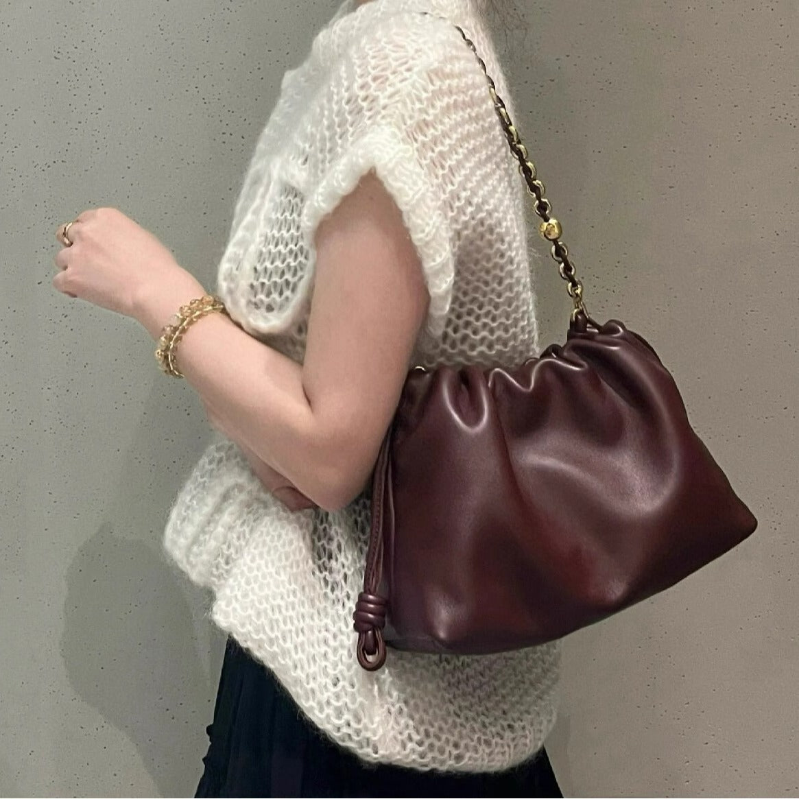 高品质Flamenco云朵包抽绳福袋包头层羊皮腋下包斜挎单肩包女包