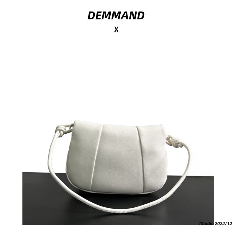 真皮绳结褶皱云朵包女高级感百搭腋下包包秋冬新款单肩斜挎枕头包