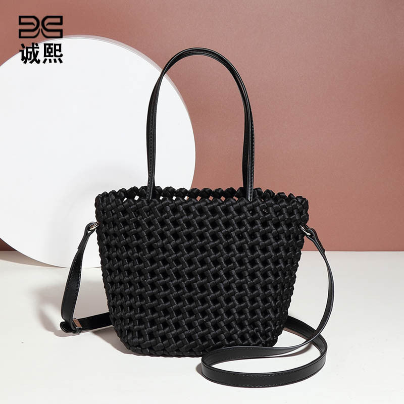 工厂批发菜篮子水桶包风车结手工编织包简约大容量子母单肩斜挎包