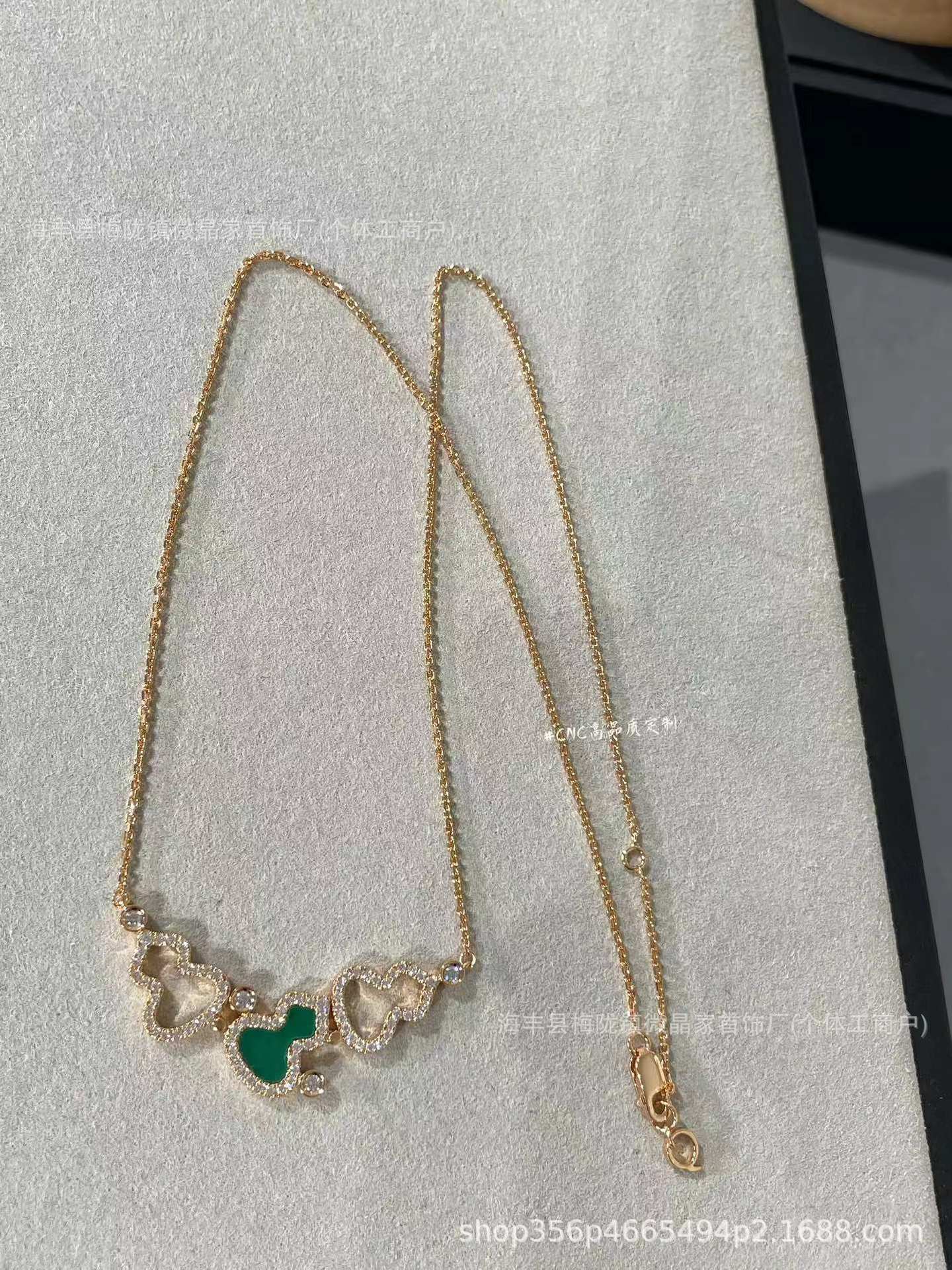 高版本CNC麒麟三葫芦项链天然绿翡翠红玉髓S925银镀18K厚金项链