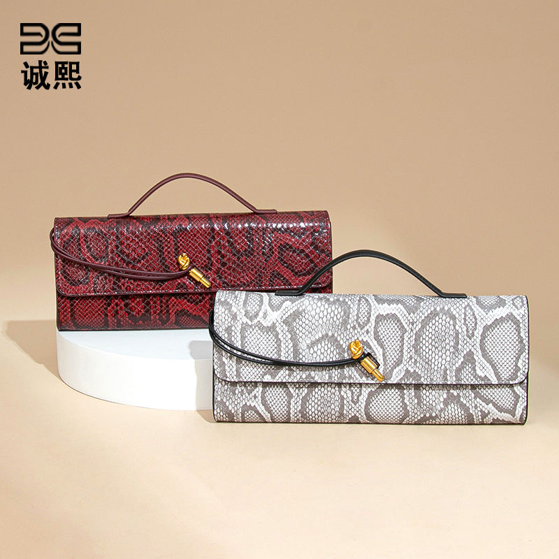 外贸新品女包蛇纹高级感手拿晚宴包轻便手提单肩包时尚斜挎法棍包
