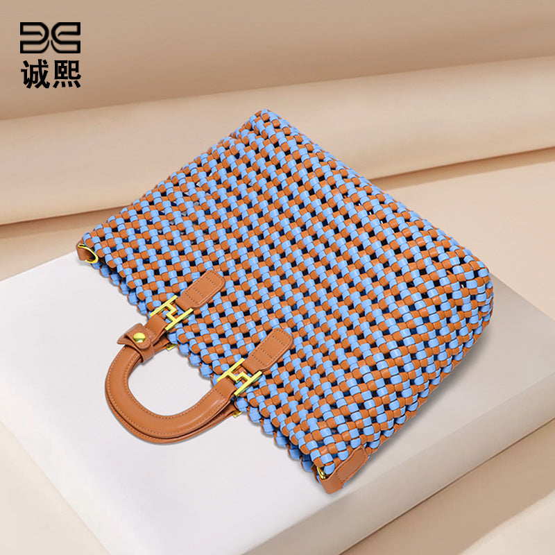 夏季休闲百搭大容量托特手提包手工编织包包简约三件套单肩斜挎包