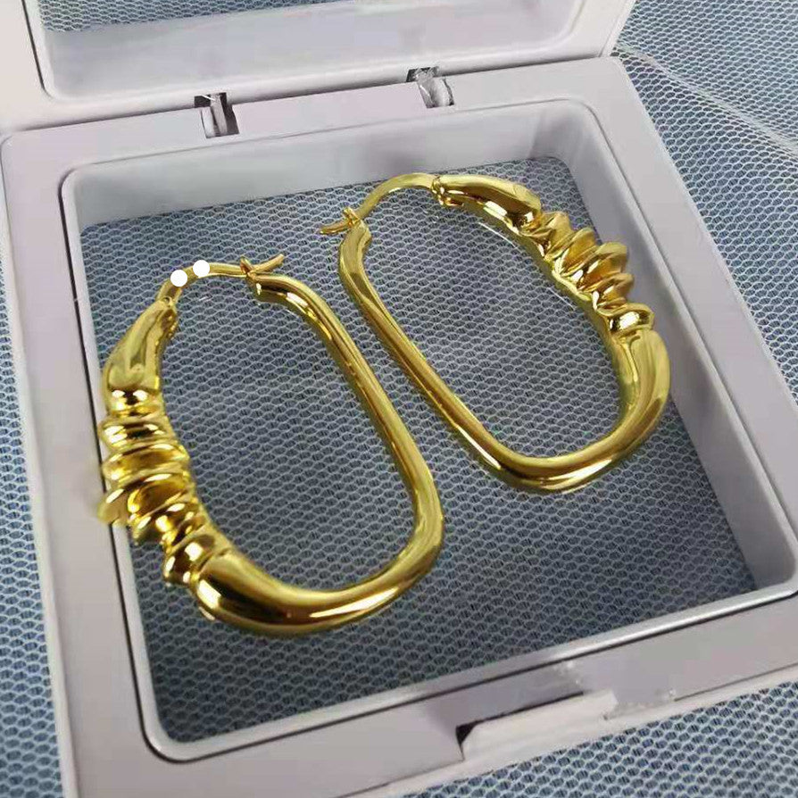 赛家欧美极简vintage圆圈耳环小众轻奢高级感不规则椭圆形耳圈