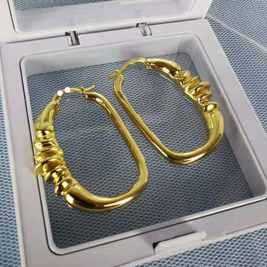 赛家欧美极简vintage圆圈耳环小众轻奢高级感不规则椭圆形耳圈