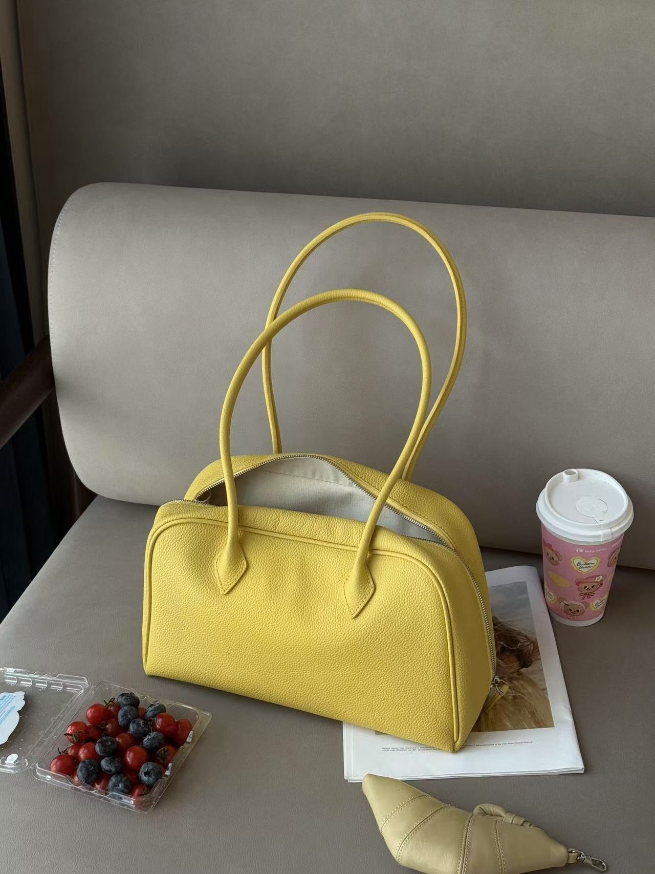 2025新款韩版小众设计头层牛皮波士顿通勤包单肩包斜挎包