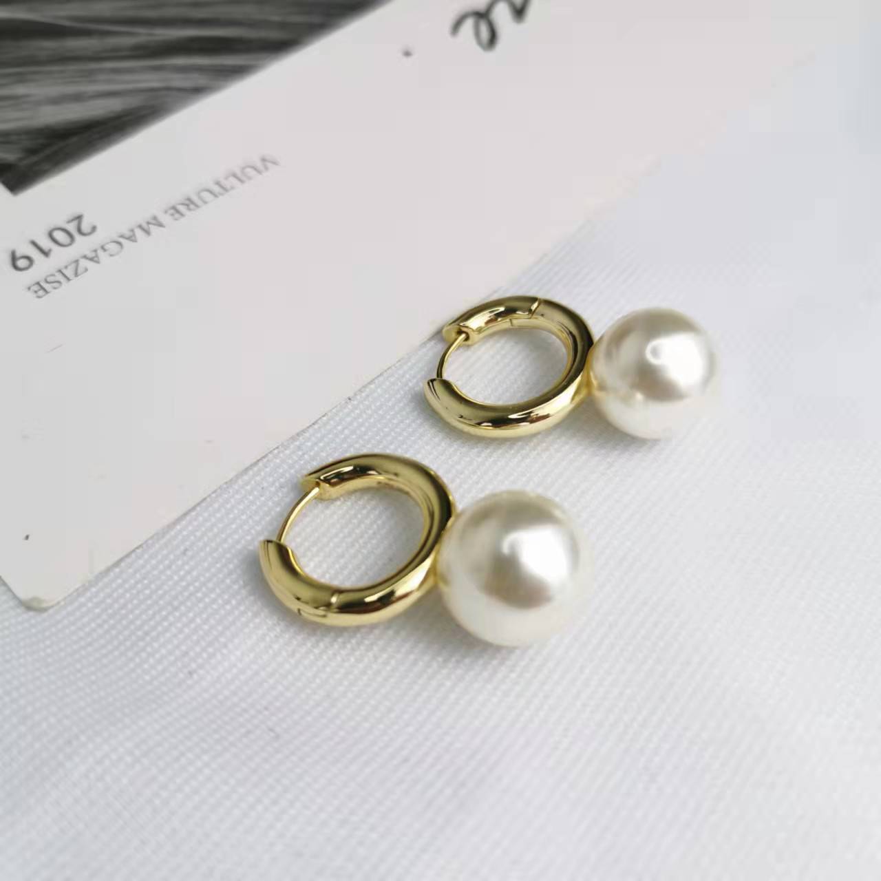 赛家21新款圆圈珍珠耳环女高级感气质INS风光面镀金几何形耳圈