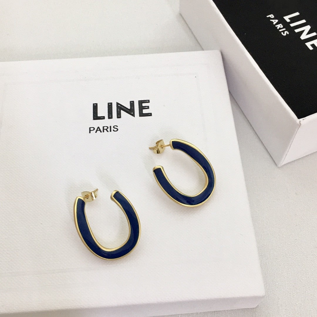 赛家21新款不规则U形耳钉女高级感气质CELI风铜镀金珐琅滴油耳环