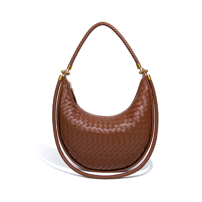 时尚手工编织包休闲女士手提月牙包小众单肩腋下包斜挎新月饺子包