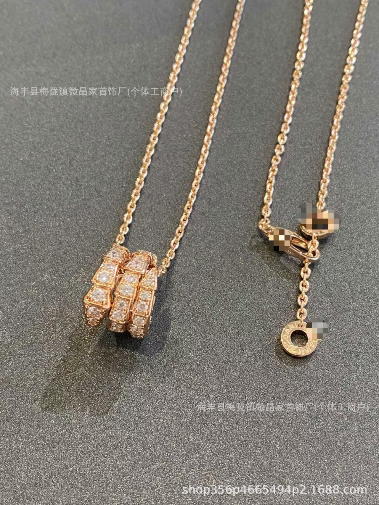 高版宝家新款满钻蛇形项链银镀18k玫瑰金蛇骨带钻轻奢设计锁骨链