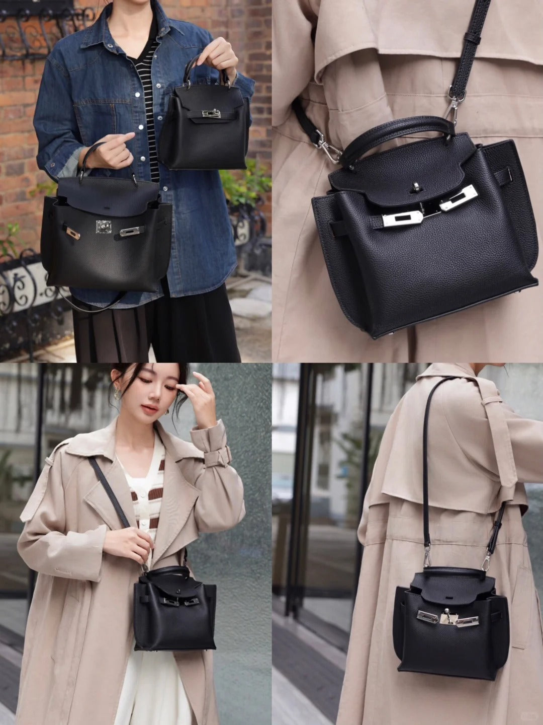 2025新款真皮凯莉包欧美时尚小众头层牛皮女包轻奢气质单肩斜挎包