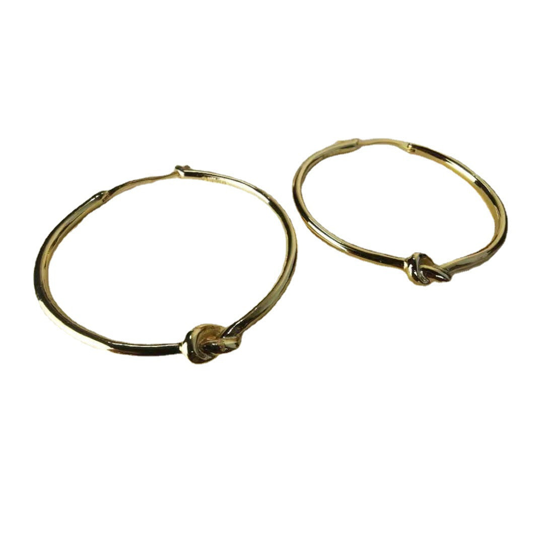 赛家新款耳圈手镯手环女光身镀金简约高级感气质耳饰打结圆圈耳环