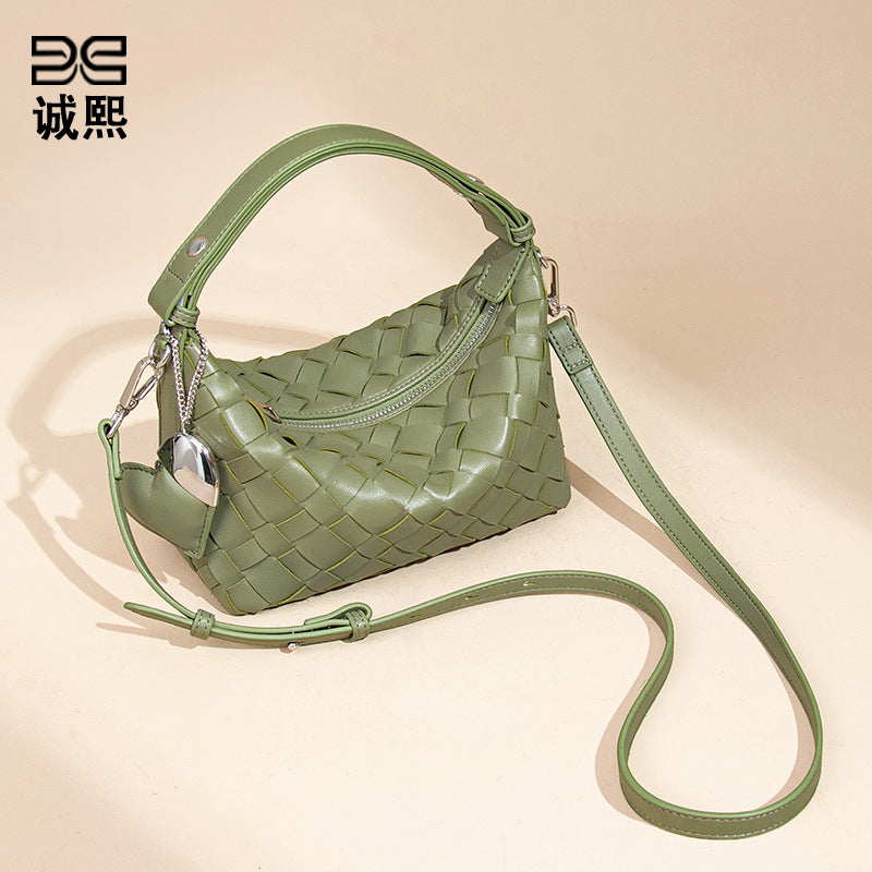 夏季百搭小清新斜跨女包软皮纯色编织包休闲手拎饭盒包单肩腋下包