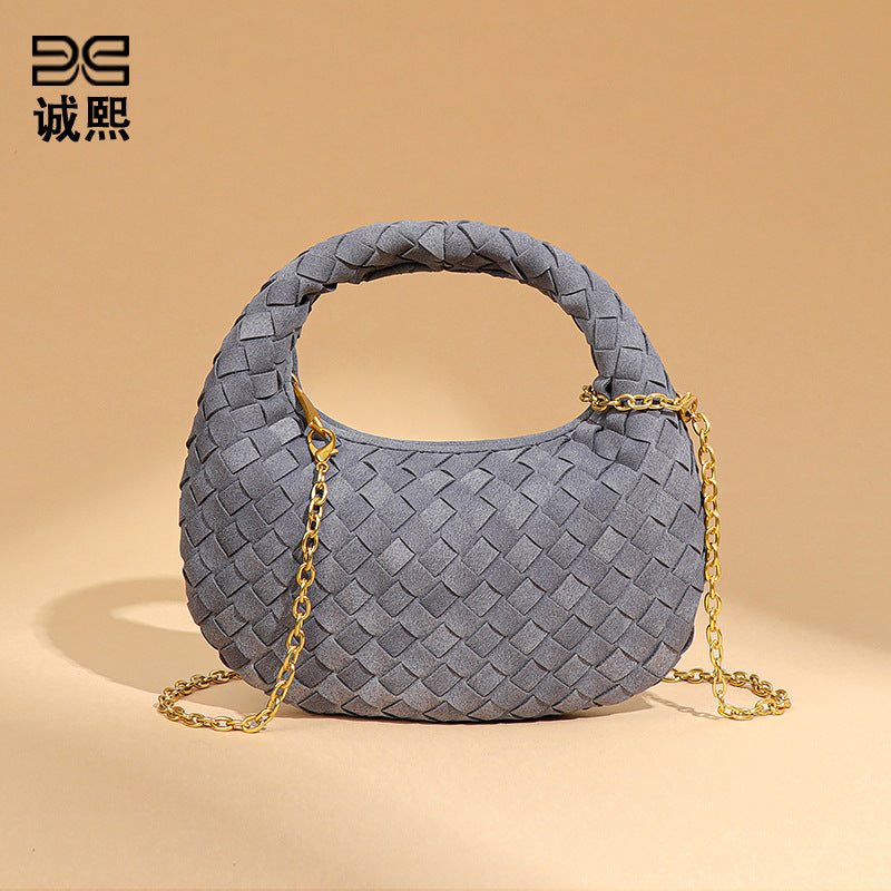 磨砂定制编织小圆包秋冬新品百搭复古手提包迷你可爱单肩斜挎女包