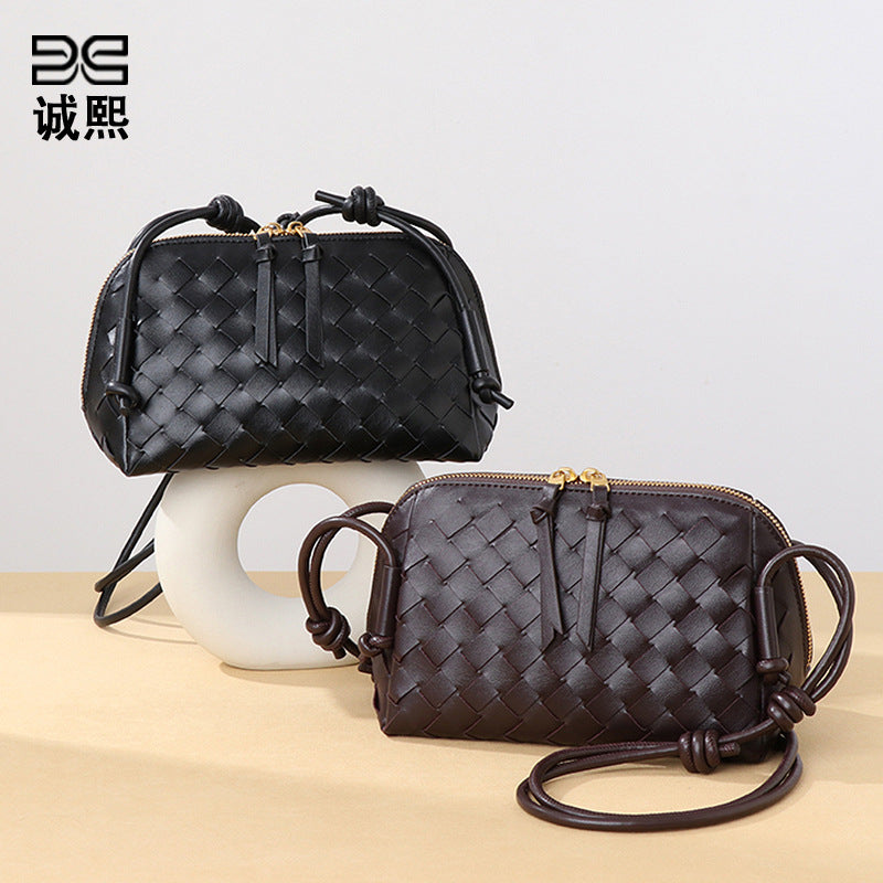 跨境新款手工编织包质感潮流百搭单肩斜挎女包时尚小众设计贝壳包