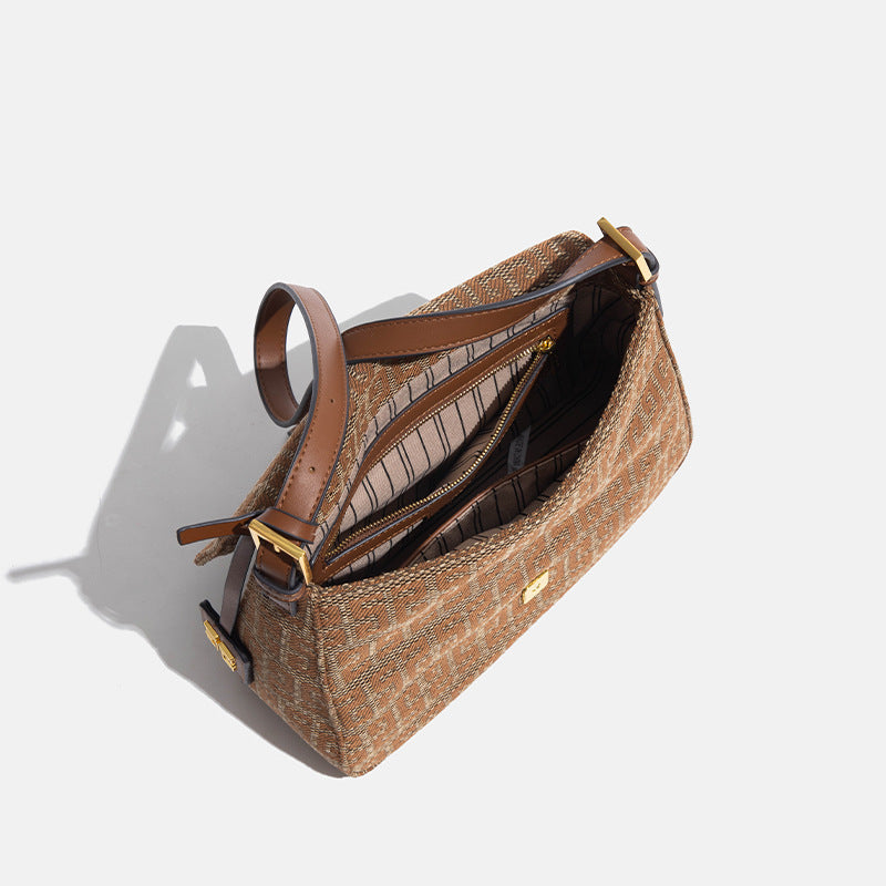 新款高定针织棉麻刺绣腋下包洋气复古时尚单肩包百搭潮流斜挎女包